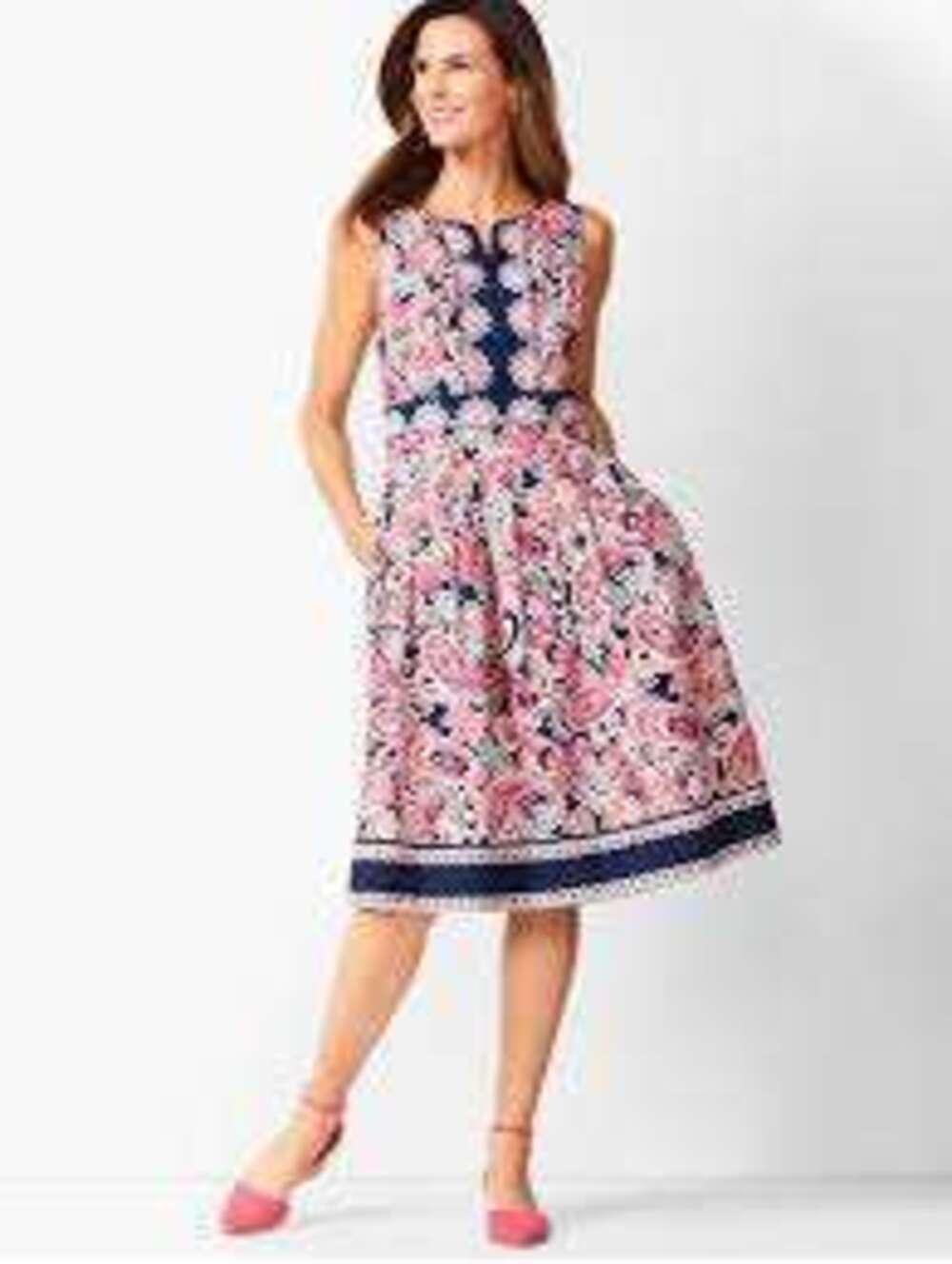 Talbots EUC Women's Blue Pink Paisley Fit & Flare Dress Size 10